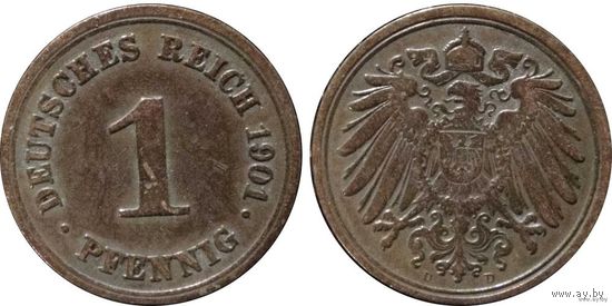 YS: Германия, Рейх, 1 пфенниг 1901D, KM# 10 (2)