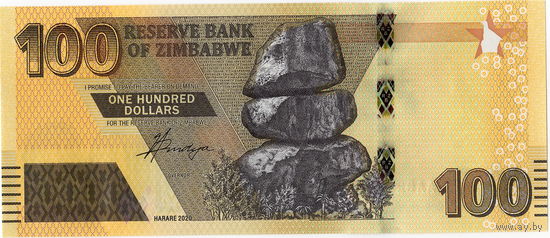 Зимбабве, 100 долларов, 2020 г., UNC