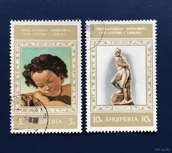 Албания 1975 год Искусство Живопись Скульптура 500 лет со Дня Рождения Микеланджело Серия 2 марки Mi:1765,1766 Гашеные