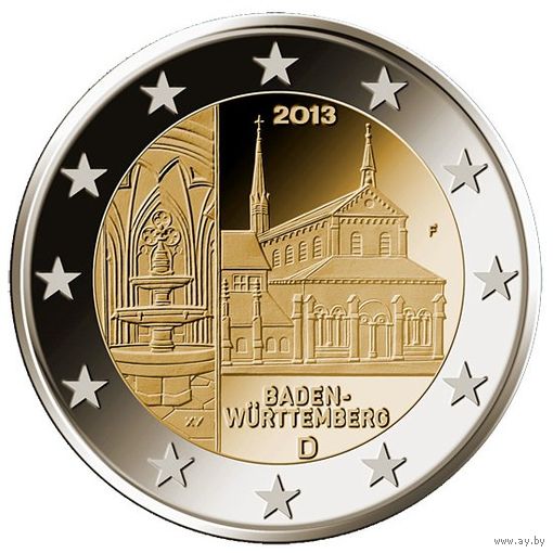 2 евро 2013 Германия G Федеральные земли Германии - Монастырь Маульбронн, Баден-Вюртемберг UNC из ролла