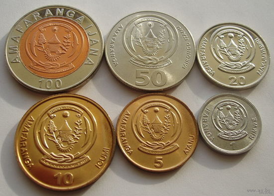 Руанда. набор 6 штук 1,5,10,25,50,100 франков 2003 - 2007 год