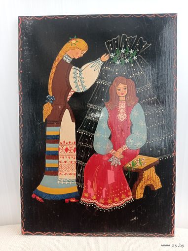 Картина СССР, девушки русские барышни, ручная роспись. Картина на дереве