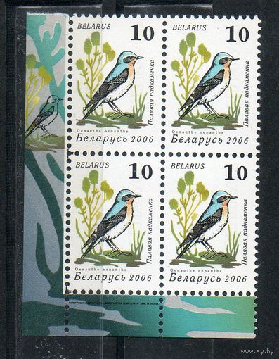 Девятый стандартный выпуск "Птицы сада" Беларусь 2006 год (648) 1 марка в квартблоке (мелованная бумага)