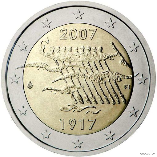 2 Евро  2007 Финляндия 90 лет Независимости  UNC из ролла