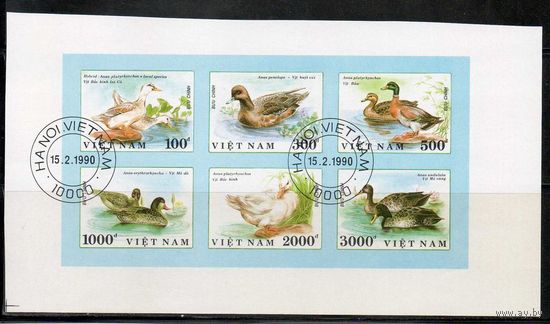 Утки Вьетнам 1990 год б/з малый лист из 6 марок