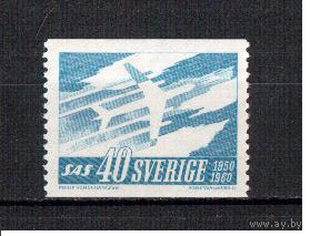 1961 Транспорт Швеция 1 марка Боковая перфорация Авиакомпания SAS Авиация Самолеты MNH