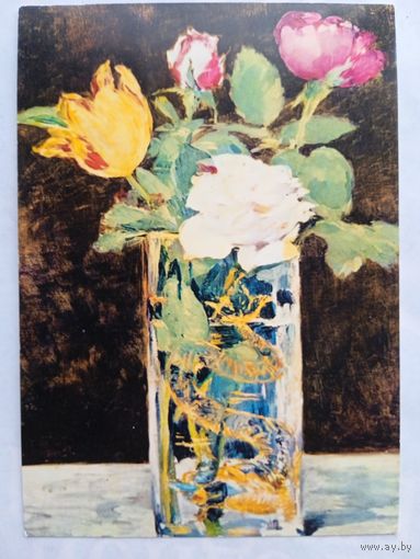 Мане. Натюрморт с розой и тюльпанами в вазе. Издание Италии