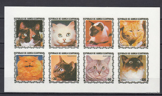 Фауна. Кошки. Экваториальная Гвинея. 1978. Малый лист из 8 марок б/з.