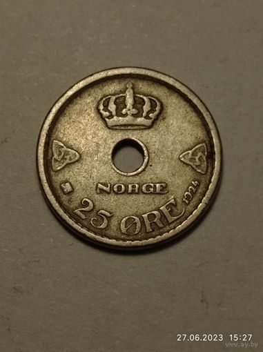Норвегия 25 эре 1924 года .
