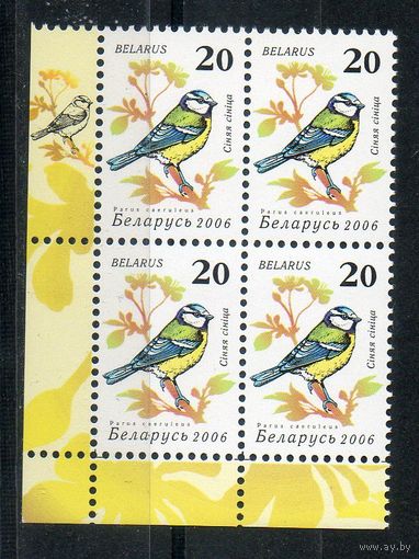 Девятый стандартный выпуск "Птицы сада" Беларусь 2006 год (649) 1 марка в квартблоке (мелованная бумага)