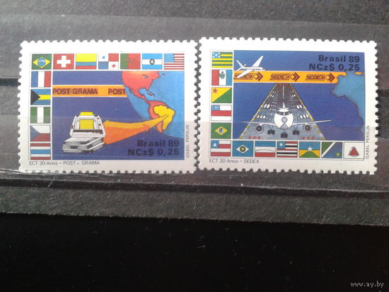 Бразилия 1989 20 лет почтовой реформе, флаги, авиация**