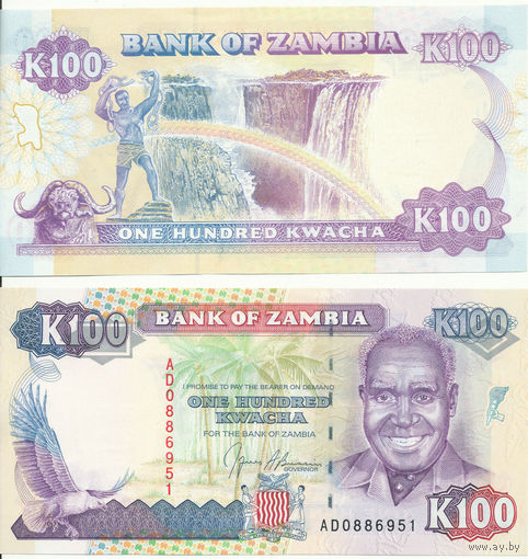 Замбия 100 квача образца 1991 года UNC p34