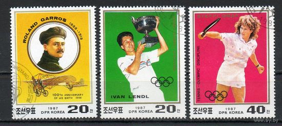 Спорт Теннис КНДР 1987 год серия из 3-х марок