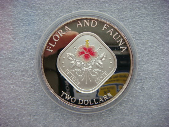 2 доллара Багамы 1995 Багамские острова Флора и фауна Гибискус Каркаде Серебро 999