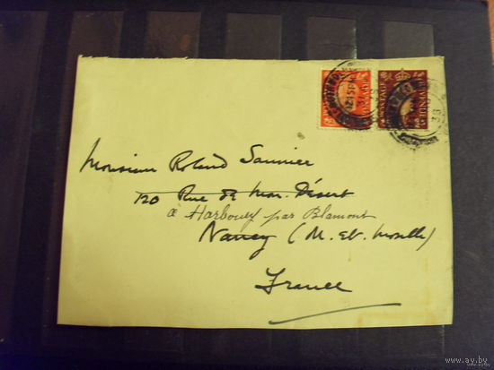 1938 Великобритания вырезка из письма 2 марки хорошая сохранность король
