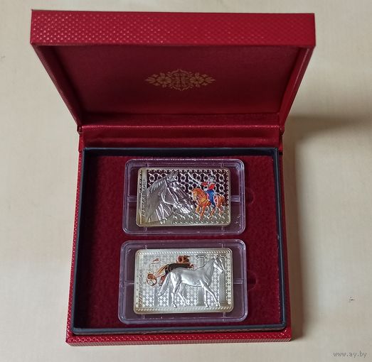 Лошади 20 рублей 2011-2012, серебро, подарочный набор из 2 монет в футляре, Ахалтекинская  лошадь, Донская лошадь