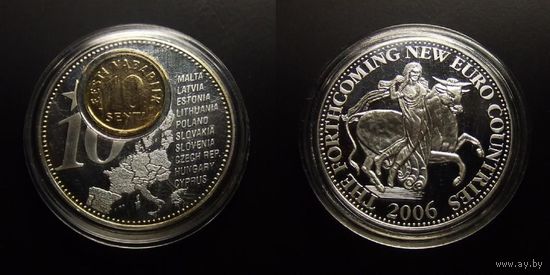 Медаль (Эстония) (2006) (d-40мм) (серебрение) (proof) (вставка – 10 сенти, золочение) (в капсуле)