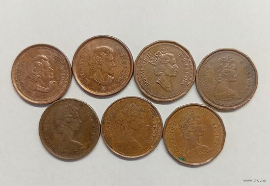 Канада 1 цент 1970 год .1980 год .1986 год .1987 год .1993 год .2005 год .2011 год