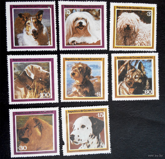 Экваториальная Гвинея 1978 г. Собаки. Животные. Фауна, полная серия из 8 марок. Чистая #0028-Ч1P4
