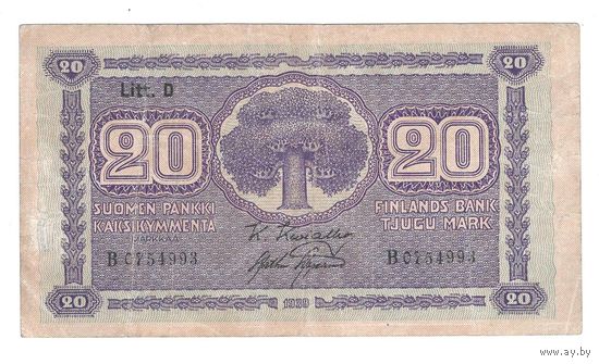 Финляндия 20 марок 1939 года. Нечастая!