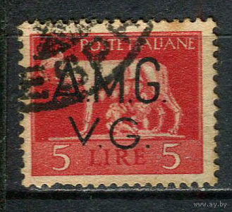 Италия - Триест (Венеция-Джулия) - 1945/1947 - Надпечатка A.M.G./V.G. на марках Италии 5L - [Mi.11] - 1 марка. Гашеная.  (Лот 43EL)-T2P18
