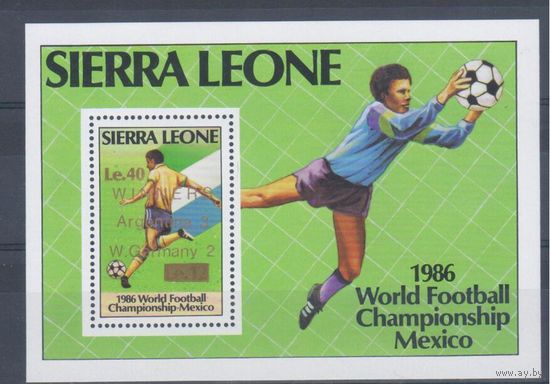 [1096] Сьерра-Леоне 1986. Спорт.Футбол.Чемпионат мира. БЛОК С НАДПЕЧАТКОЙ.