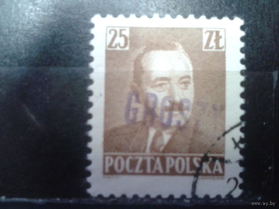 Польша 1950 президент Берут надпечатка на 25 zl, Михель 5 евро