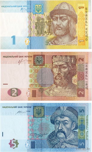 Украина, 1, 2 и 5 гривен, UNC