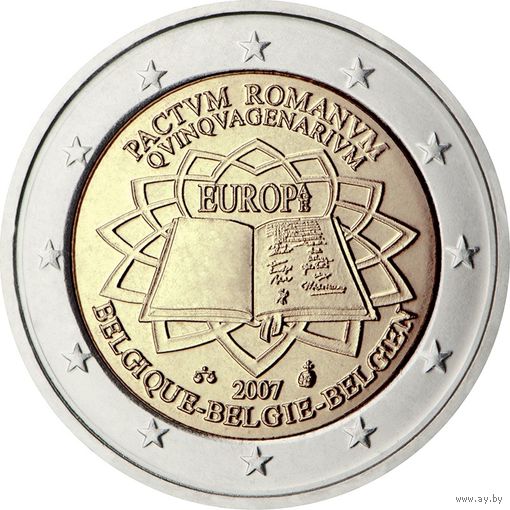 2 евро 2007 Бельгия 50 лет подписания Римского договора UNC из ролла