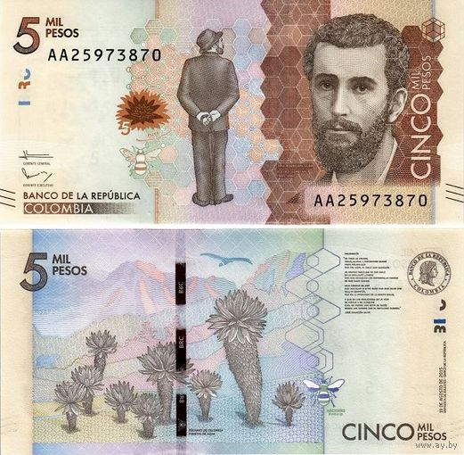 Колумбия  5000 песо 2019 год  UNC