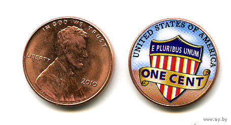 США 2010 ЦВЕТНОЙ цент LINCOLN SHIELD CENTS (ЩИТ) UNС