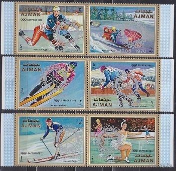 1971 Аджман 1141-1146Paar 1972 Олимпийские игры в Саппоро / надпечатка 6,50 евро