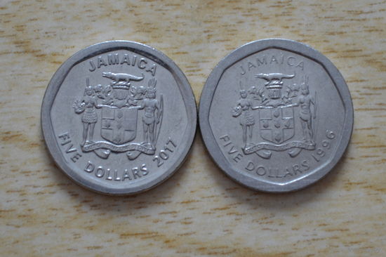Ямайка 5 долларов 1996 и 2017