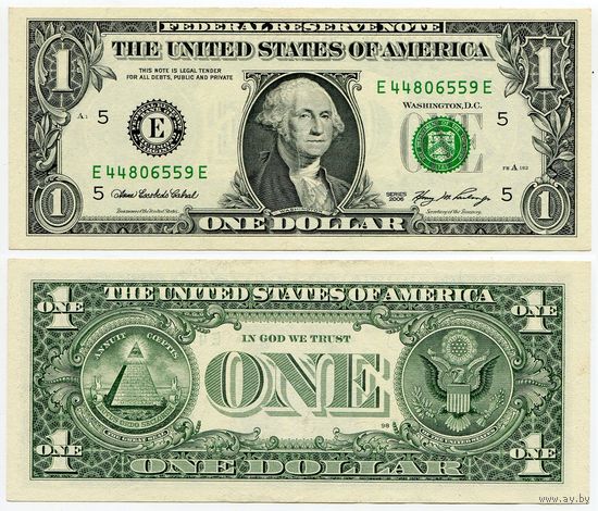 США. 1 доллар (образца 2006 года, E, Вирджиния, P523)