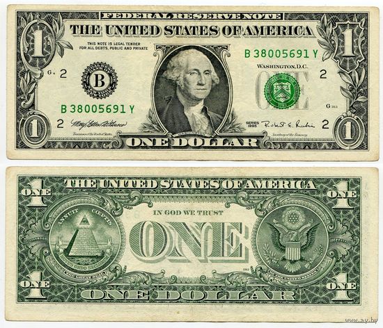 США. 1 доллар (образца 1995 года, B, Нью-Йорк, P496)