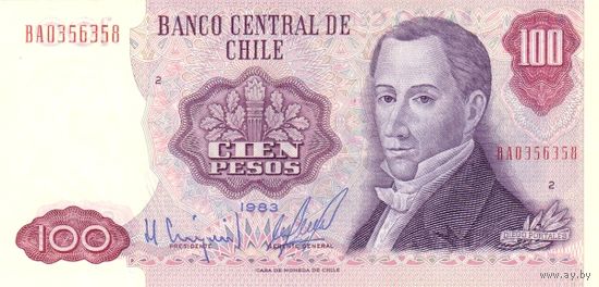 Чили 100 песо образца 1983 года UNC p152b