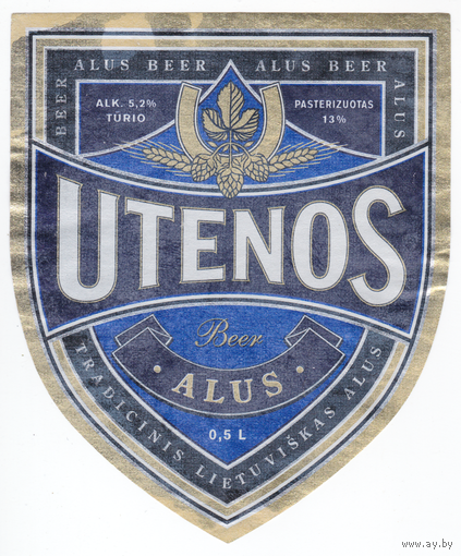 Этикетка пиво Utenos Прибалтика б/у Е330