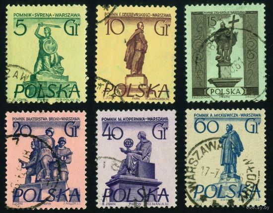 Памятники Варшавы Польша 1955 год 6 марок