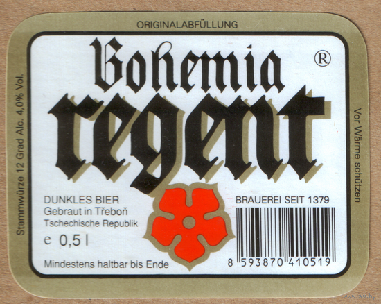 Этикетка пива Bohemia Regent Е406
