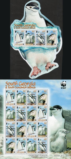 Пингвины Южная Георгия (субантарктический остров в южной Атлантике) Великобритания 2008 год серия из 4-х марок в листе и блоке