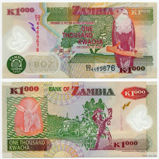 Замбия. 1000 квача (образца 2005 года, P44d, UNC)