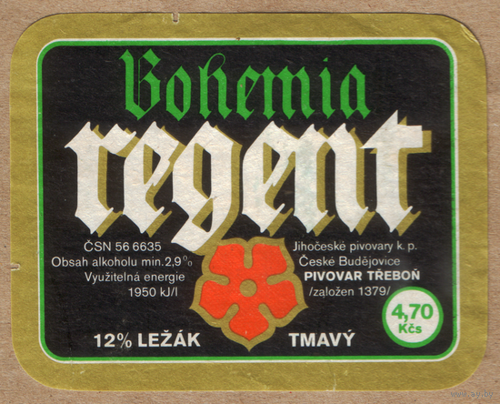 Этикетка пива Bohemia Regent Е399