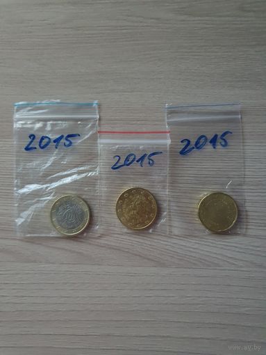 50 центов, 20 центов и 1 евро Сан Марино 2015 UNC