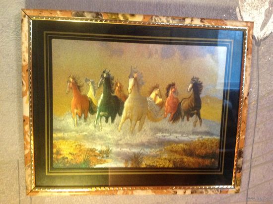 Картина на золотой фольге" Лошади"