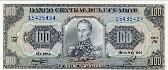 Эквадор, 100 сукре, 1992 г., UNC
