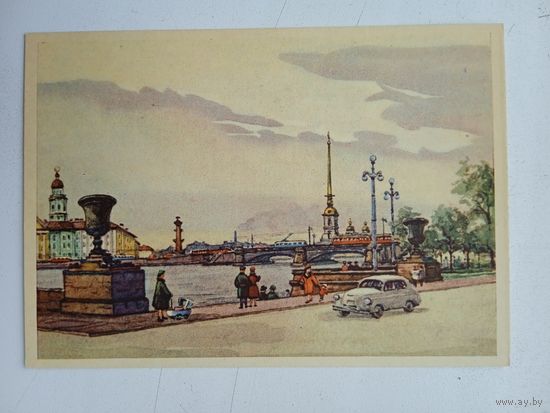 1958. Оскорбин. Вид на Неву с Адмиралтейской набережной