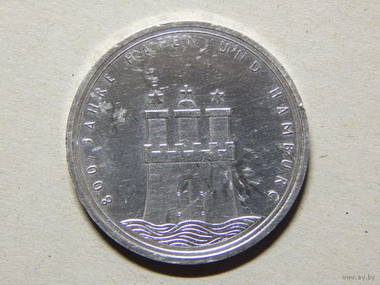 ФРГ 10 марок 1989г.800 лет порту Гамбурга.