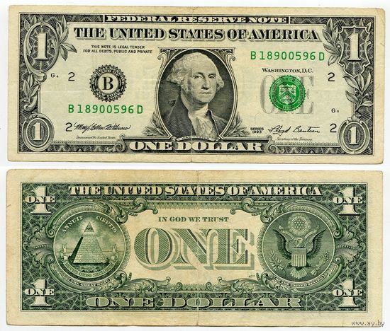 США. 1 доллар (образца 1993 года, B, Нью-Йорк, P490)