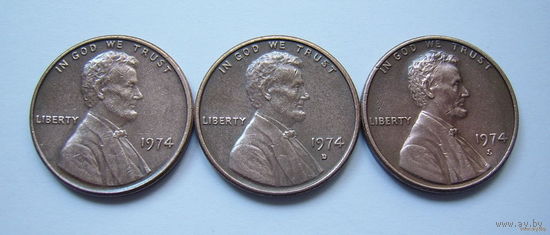США  центы 1974г. (б/б, "D" и "S")