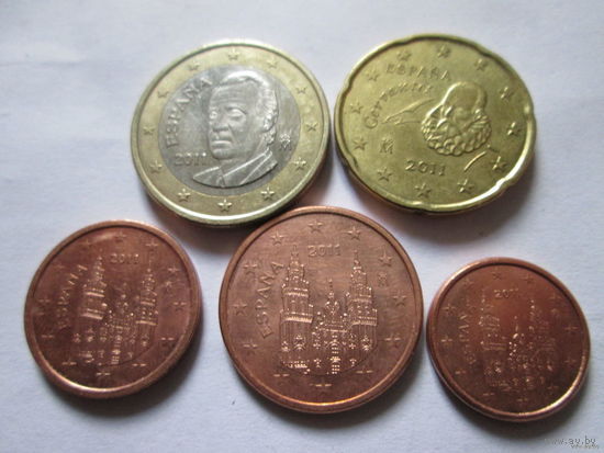 Набор евро монет Испания 2011 г. (1, 2, 5, 20 евроцентов, 1 евро)